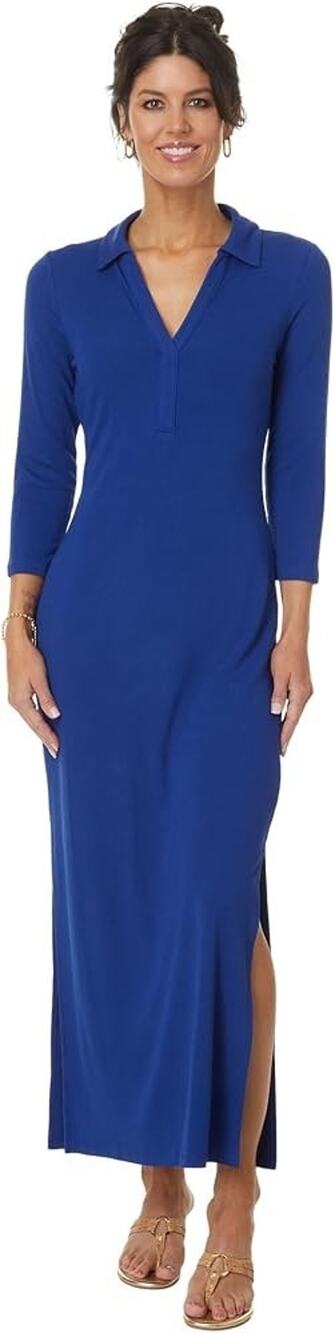 Lilly Pulitzer Ollie Navy Cotton Blend Maxi Polo Dress New Large